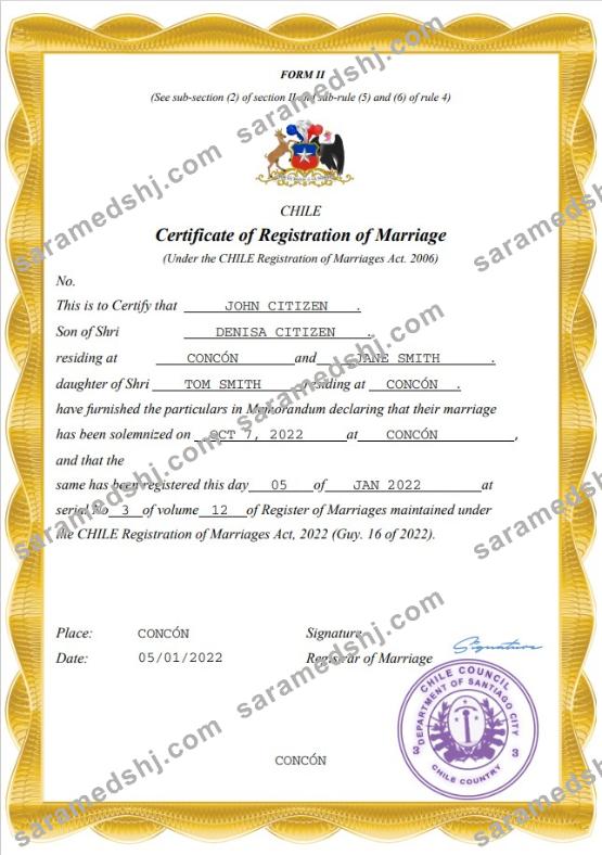 Chile marriage certificate Word and PDF template